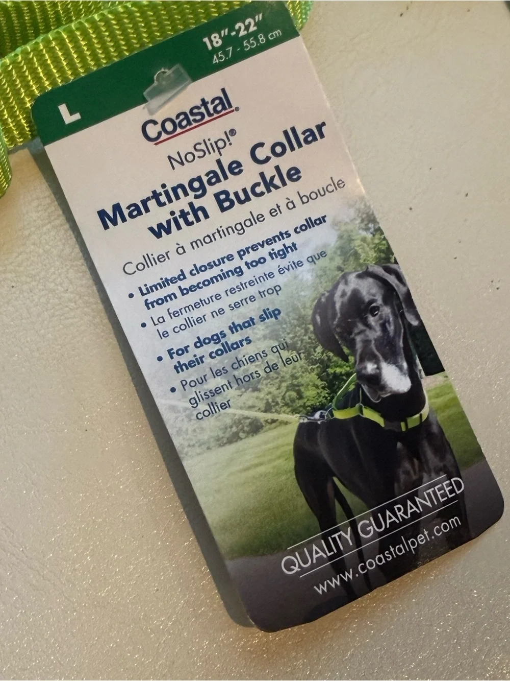 2 Coastal NoSlip Martingale Dog Collars with Buckle - Lime Green (Large)